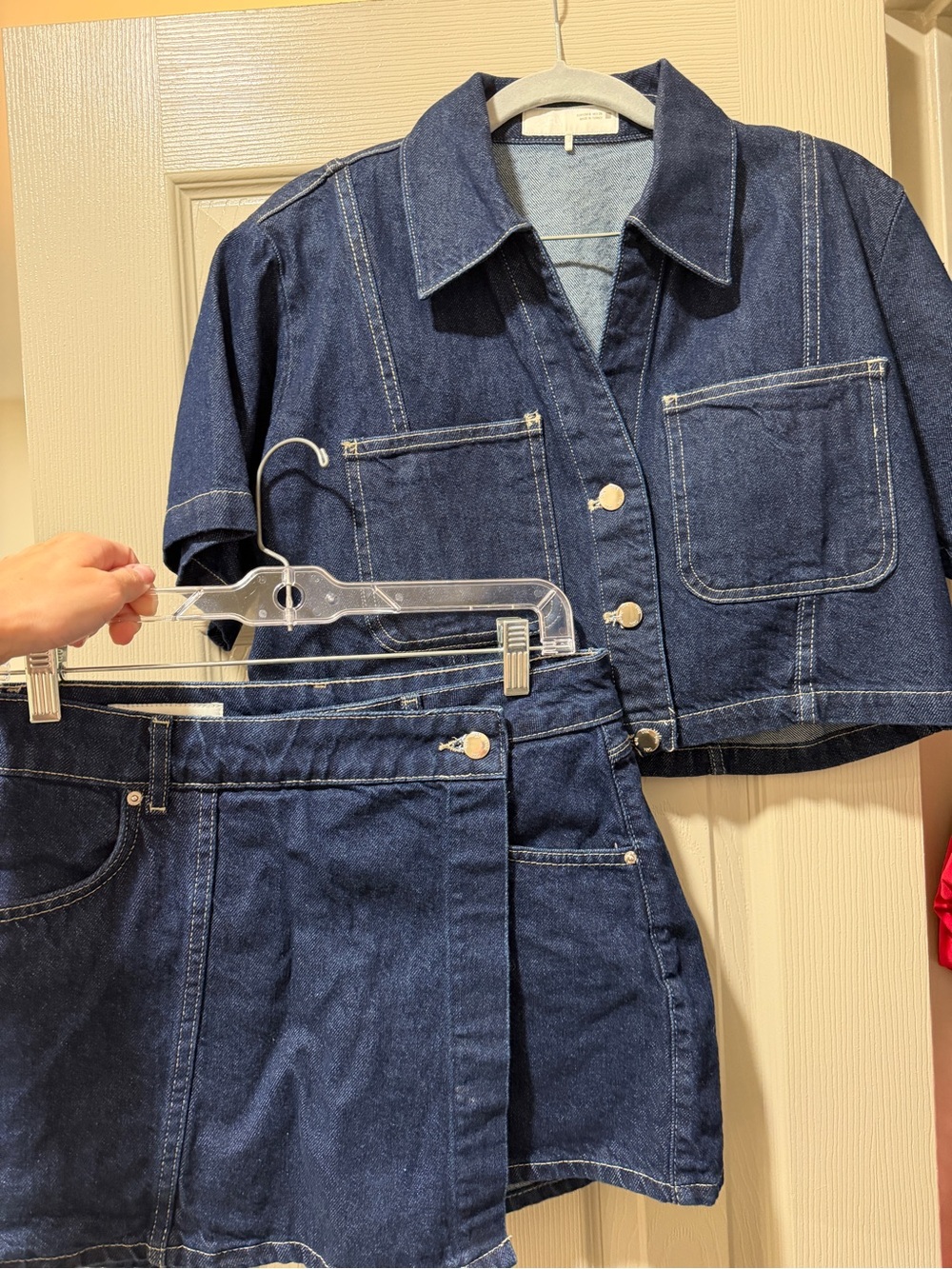 Zara Dark Denim Two-Piece Set - Crop Jacket & Skort